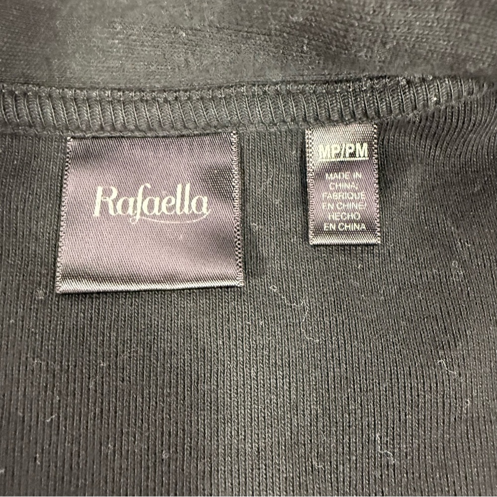 Studded Open Front Rafaella Black Cotton Knit Cardigan Size MP Petite Medium - Picture 7 of 9